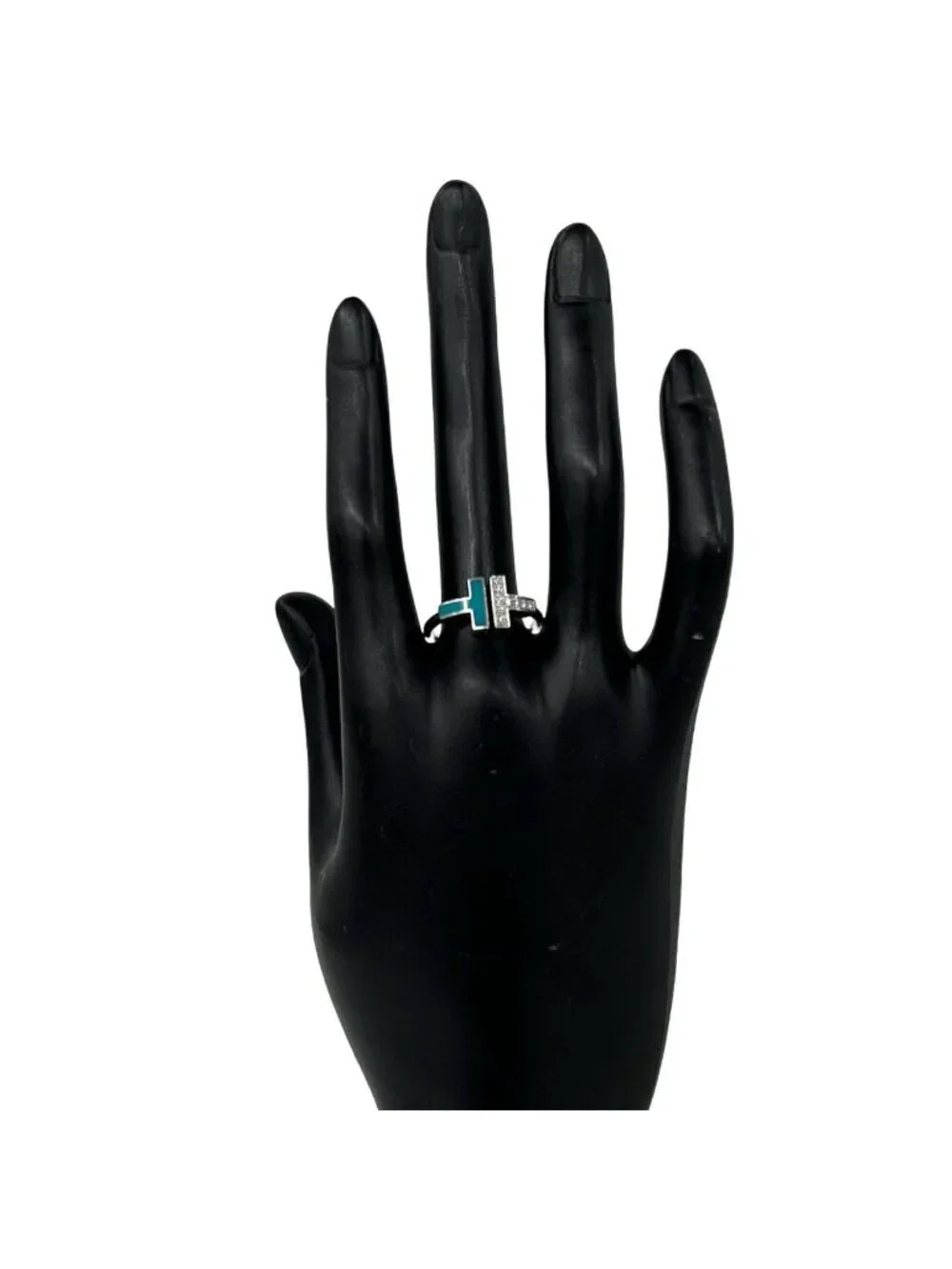 Tiffany & Co T Wire Ring Diamond Turquoise White Gold